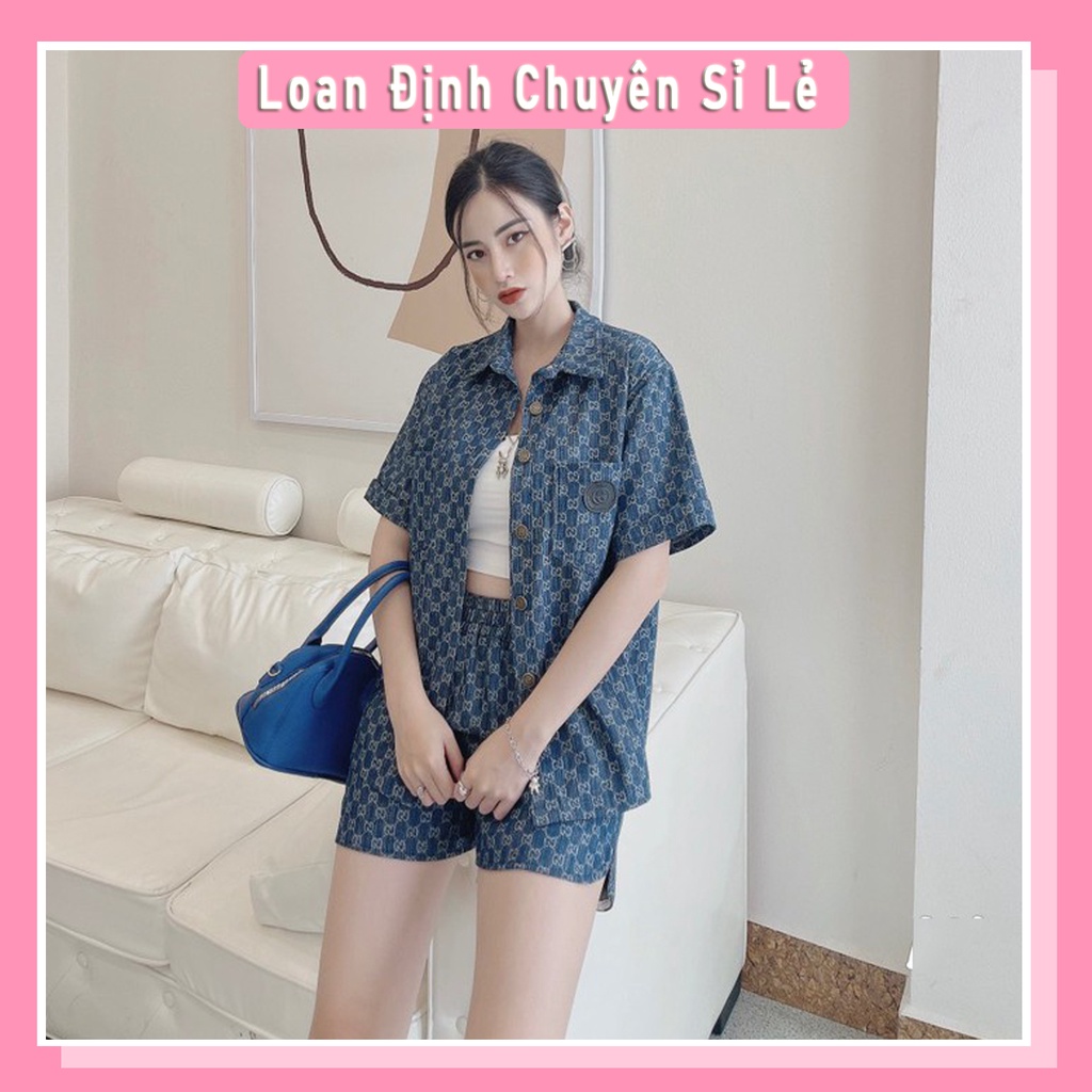 [Mã FAMARAL2 giảm 10K đơn 50K] Set sơ mi bò chữ 3 món mix quần đùi sooc kèm mũ đội TH071