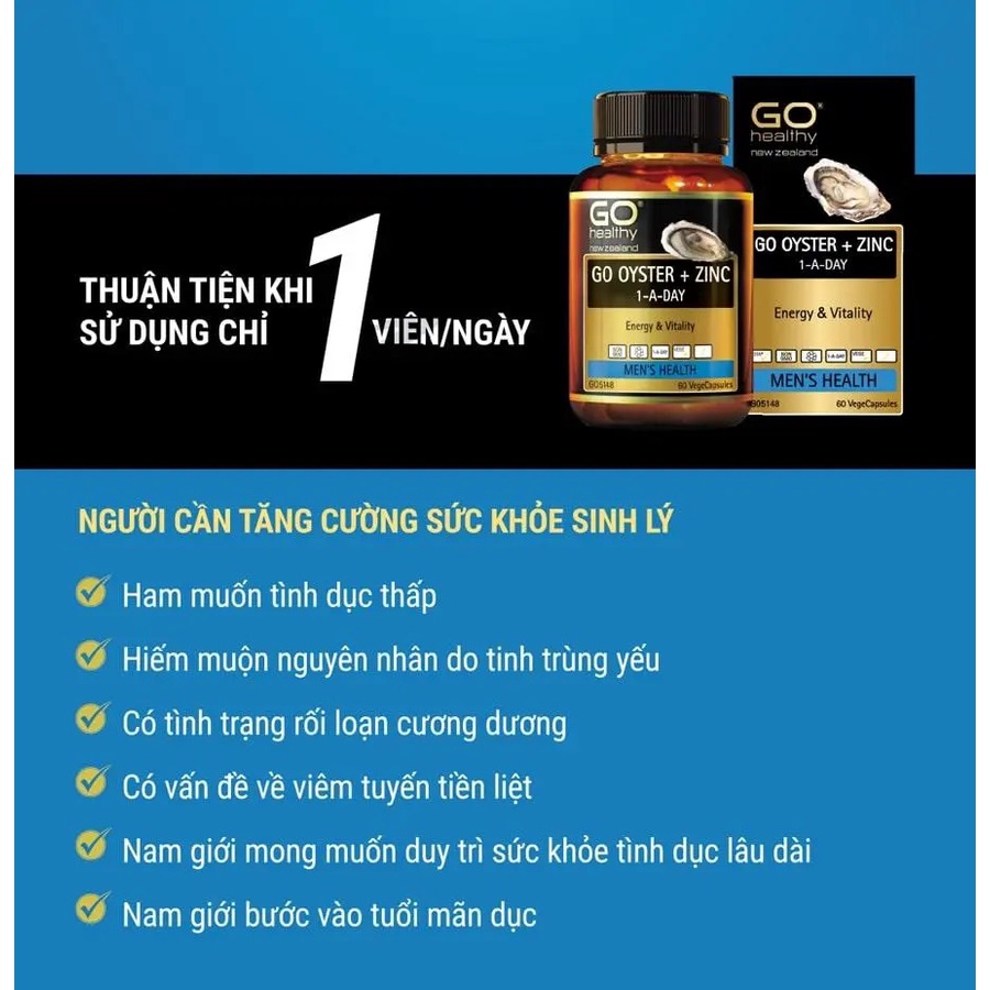 Go Oyster plus Zinc viên tinh chất hàu biển nhập khẩu New zealand - Tăng chất lượng tinh trùng, sinh lý testosterone nam