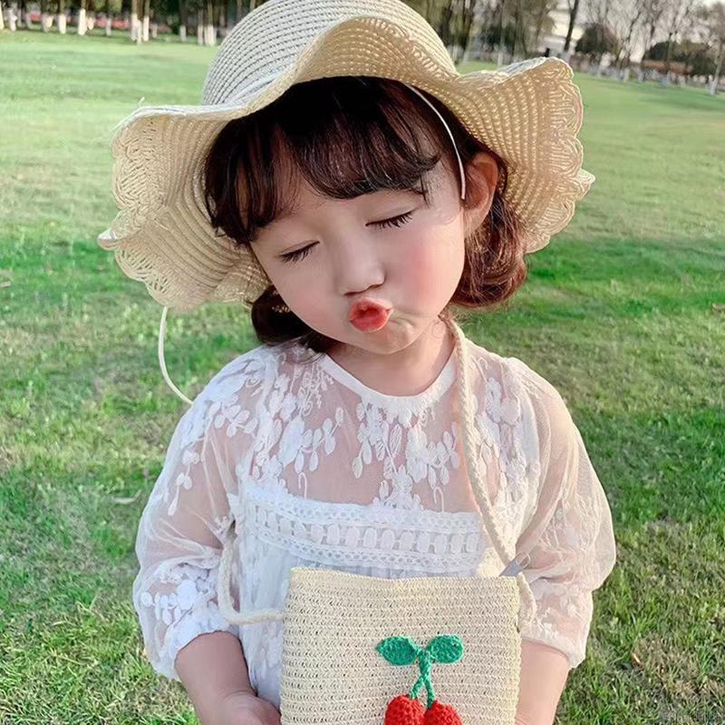 Mũ và túi đeo chéo bằng rơm ngọt ngào mùa hè cho bé gái