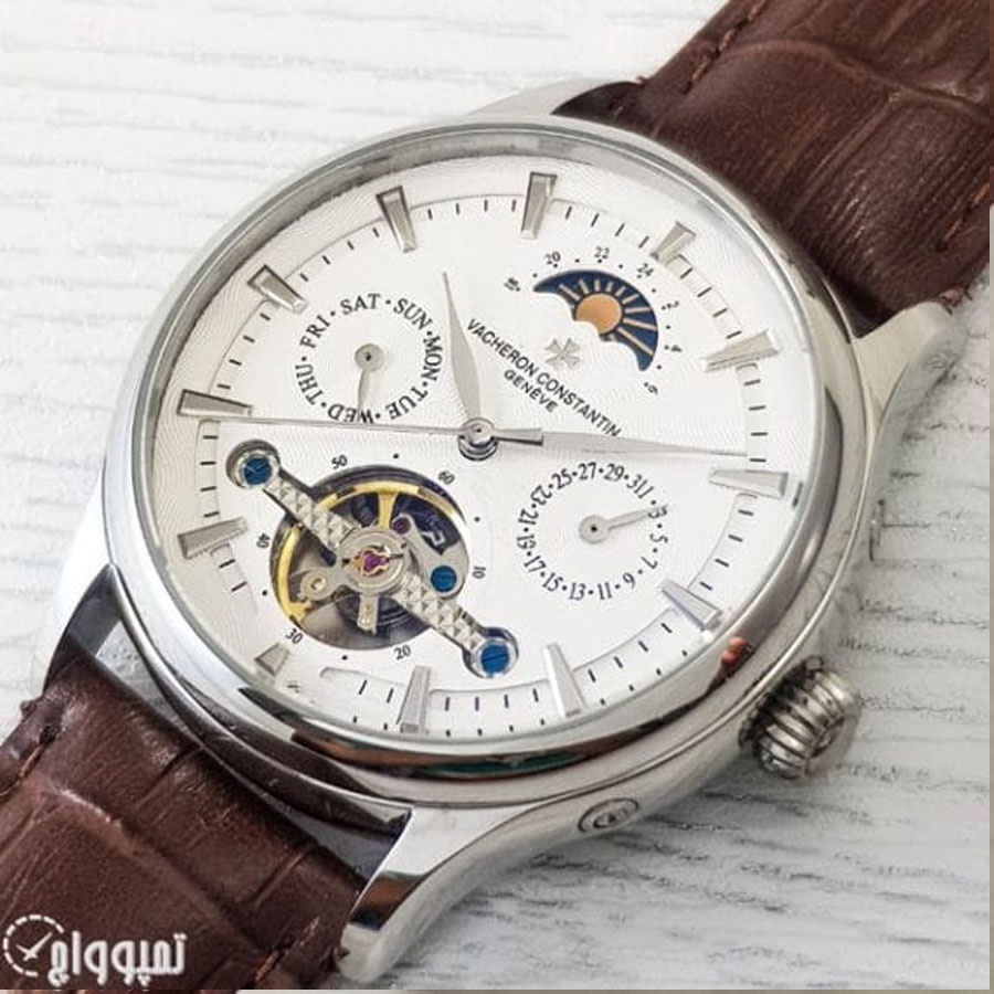 Đồng hồ Nam Vacheron máy nhật, mẫu 5kim lộ cơ thanh ngang, mặt trắng viền trắng , dòng cơ Automatic size 40mm-41mm