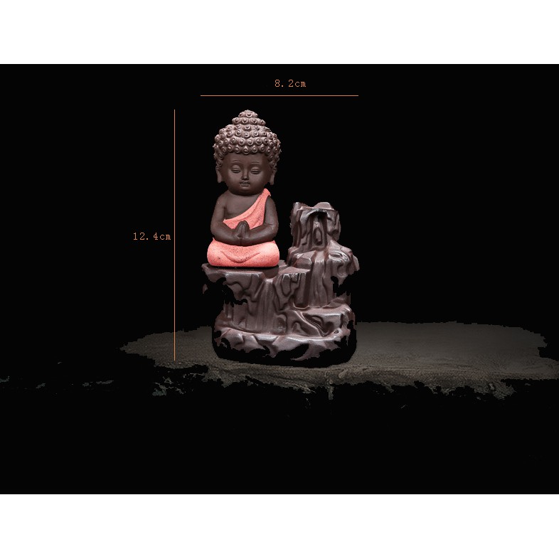 Thác Khói Trầm Hương Gốm Cao Cấp - Phật Tọa Bên Suối màu hồng(  tặng 5 nụ trầm nguyên chất)