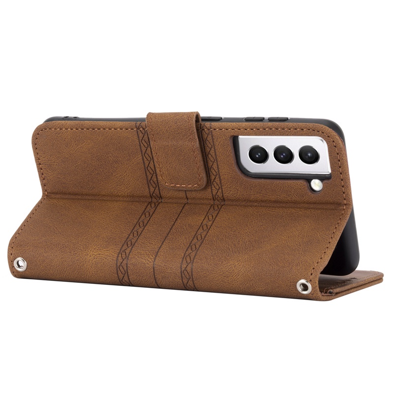 Bao da điện thoại PU đeo chéo ví nắp lật màu trơn dập nổi cho Samsung Galaxy A22 4G A51 A71 S20 FE S21+/Ultra S21 FE 5G