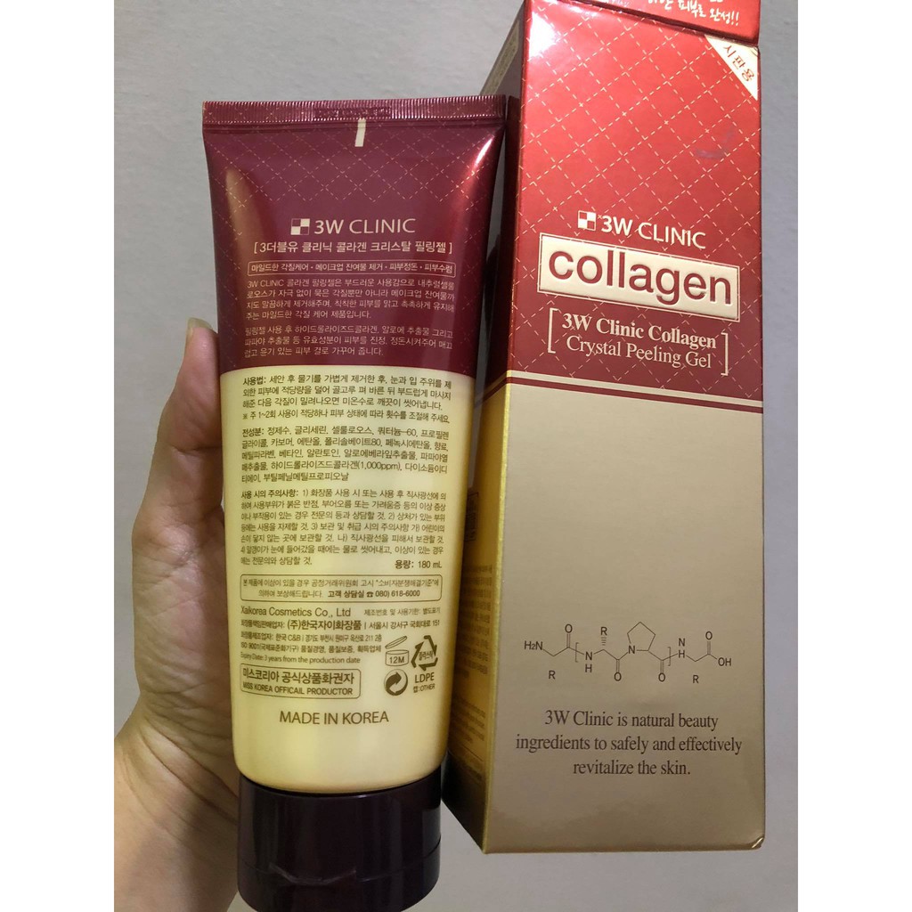 Gel tẩy tế bào chết làm sạch da 3w Clinic Collagen Crystal Pelling Gel 180ml