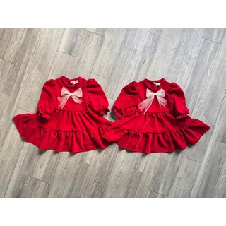 Váy nơ xòe dài tay đỏ