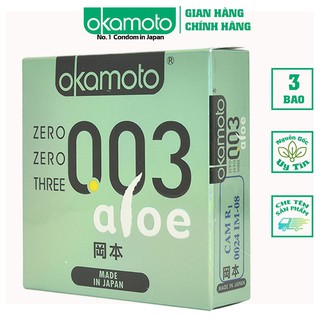 Bao cao su okamoto 0.03 aloe. tinh chất lô hội hộp 3 cái