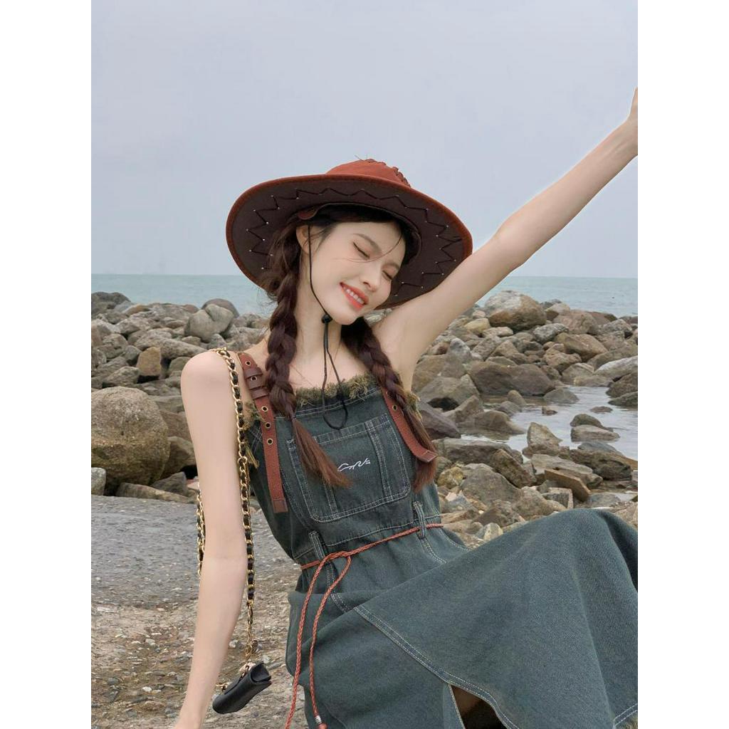 Đầm Denim Hai Dây Phong Cách Retro Mỹ 62214