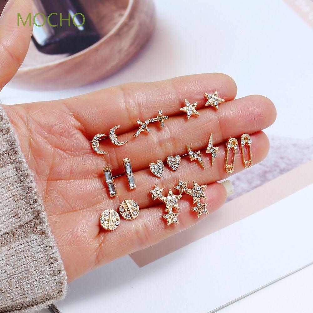 Set 18 Khuyên Tai Bằng Kim Loại Hình Trăng Sao / Trái Tim / Chữ Thập / Ngôi Sao Nhiều Màu Dễ Thương Thời Trang Cho Nữ