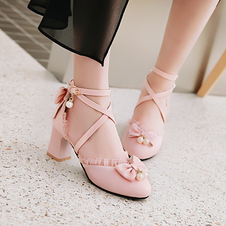 YAS0652-Giày baotou mũi nhọn phối ren