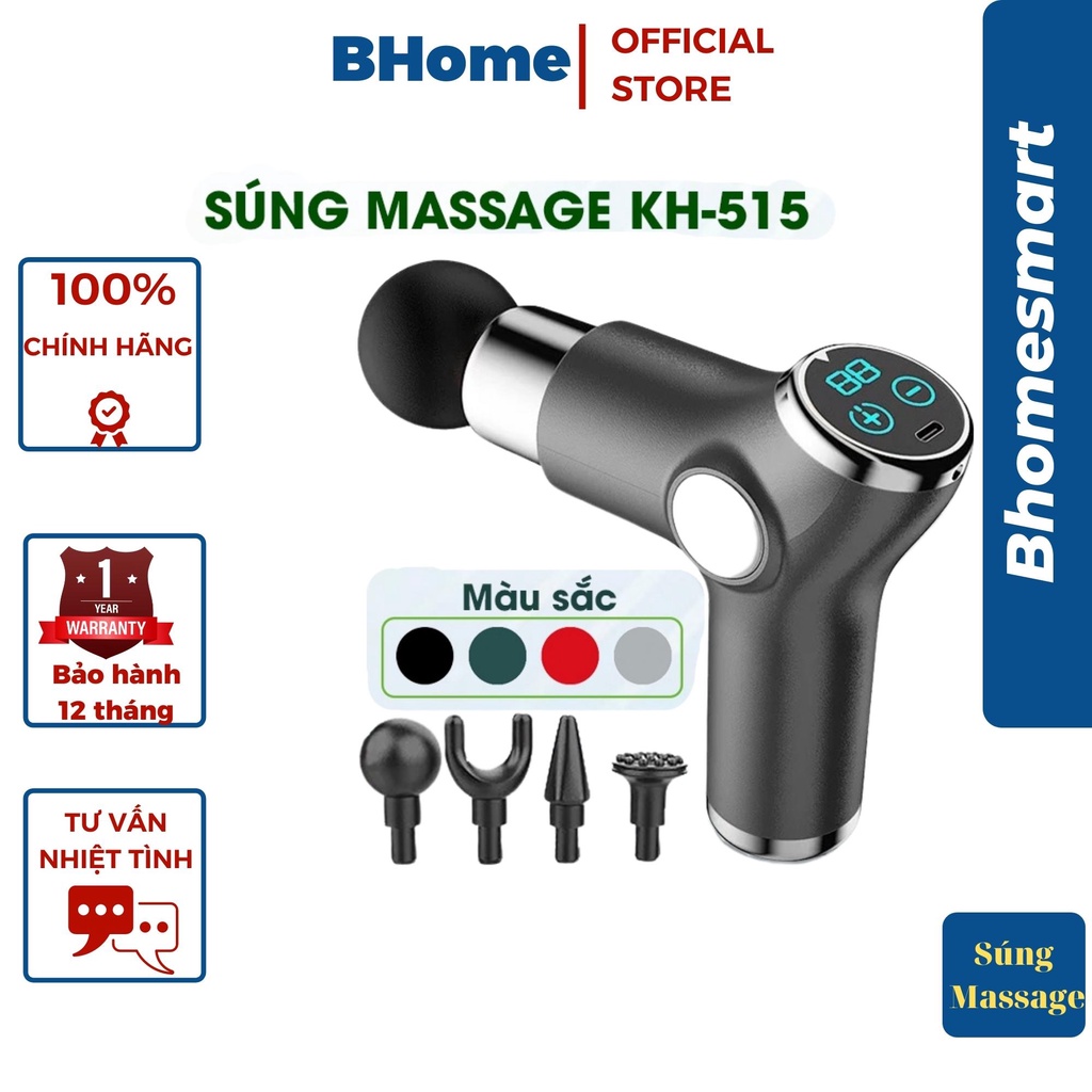 Súng Massage KH515 Cầm Tay ,3000 vòng/phút, Máy Mát Xa Trị Liệu Toàn Thân Với 4 Đầu Massage Và 32 Cấp Độ BH 12 Tháng