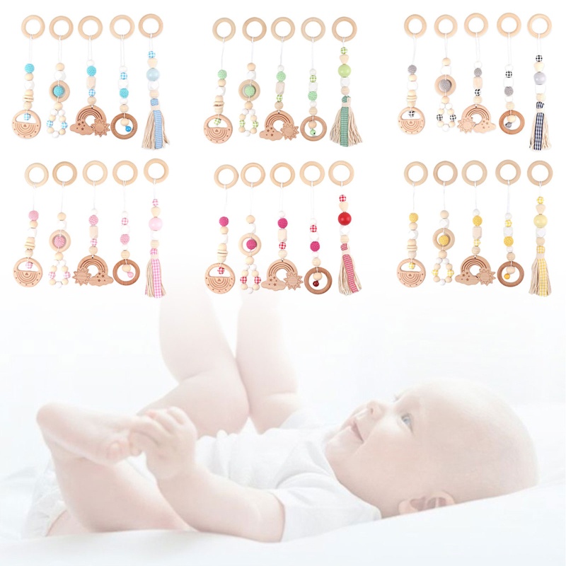 Set 5 Đồ Chơi Lục Lạc Treo Xe Đẩy Em Bé Sơ Sinh Mọc Răng