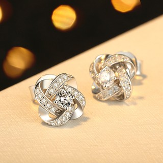 Bông tai nữ bạc 925 nụ hoa đính đá pha lê sang trọng