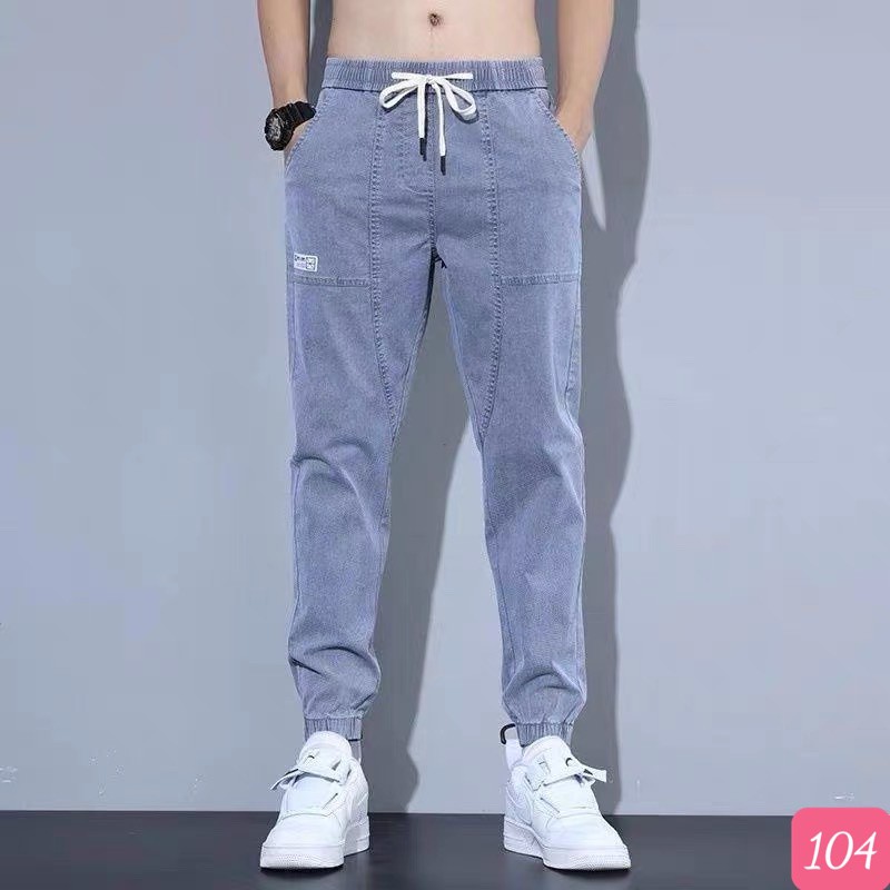 Quần jean jogger nam lưng thun màu xám nhạt trơn không rách gối chất bò cao cấp co dãn 4 chiều đẹp, rin from chuẩn HDG05