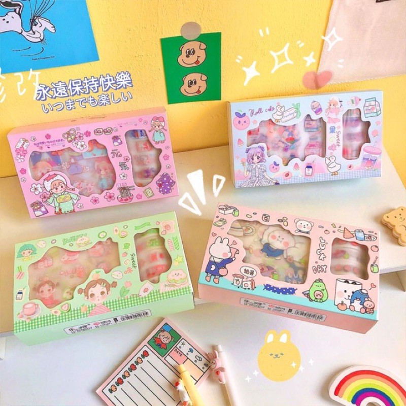 Hộp băng dính in hình cute dễ thương - Bộ Sticker nhiều loại đẹp giá rẻ - Hình dán trang trí sách vở, đồ dùng học tập