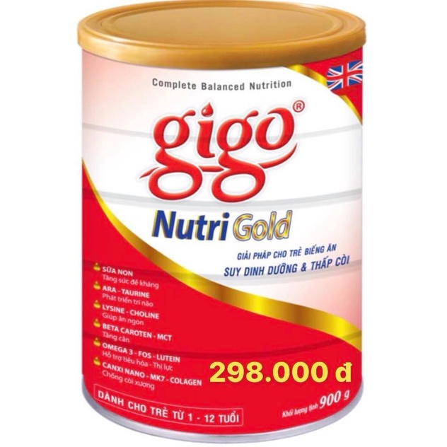 Sữa bột Gigo Nutri Gold 900g Dành cho trẻ biếng ăn suy dinh dưỡng thấp còi