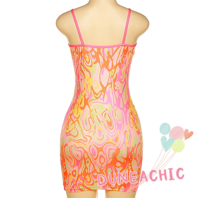 DUNEA Đầm Hai Dây Hở Lưng In Họa Tiết Thời Trang Cho Nữ