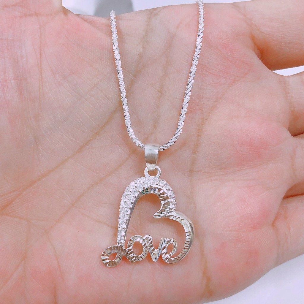 Dây chuyền nữ bạc ý cao cấp dây xù mặt tim Love loại to - Bạc Bibi