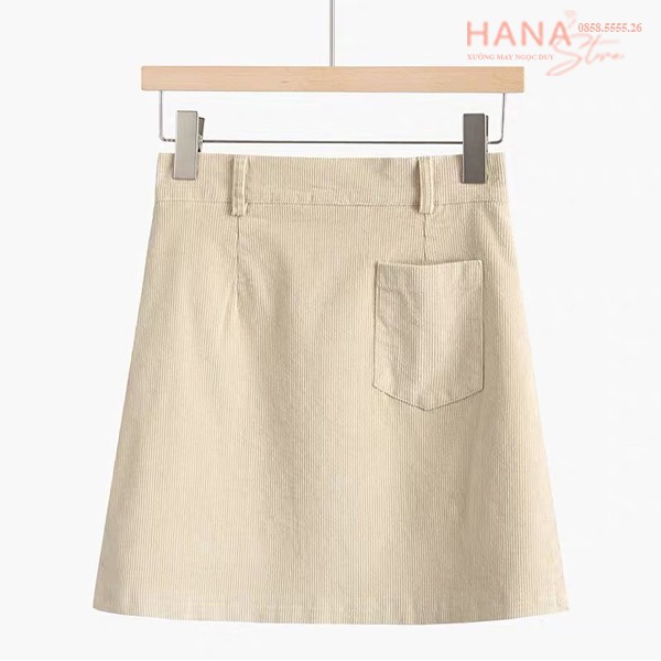 Chân váy nhung tăm dáng chữ A ngắn có túi lót quần trong - Cạp lưng cao - Màu Đen Nâu Kem - Vải nhung mềm mịn dày dặn | BigBuy360 - bigbuy360.vn