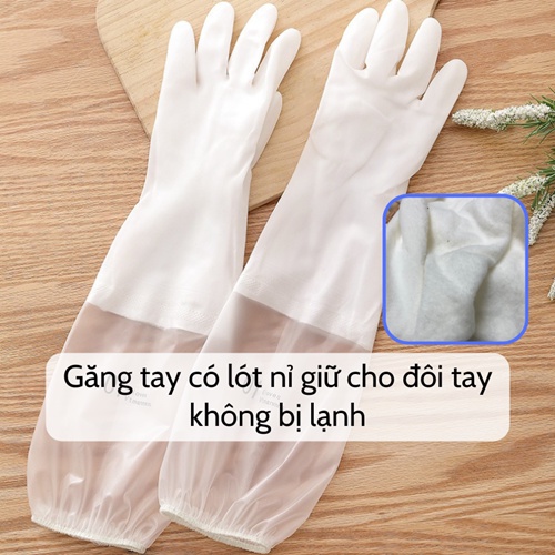 Găng tay cao su  Găng tay rửa bát lót nỉ siêu dai, chống rách đàn hồi tốt có bo chun chống tụt bảo vệ da tay tiện lợi