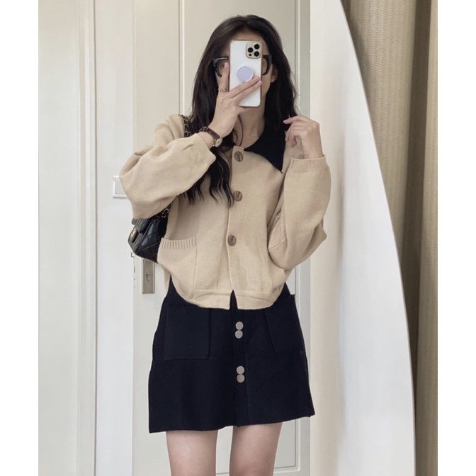 [HÀNG SẴN]ÁO CADIGAN LEN CÚC MỞ CỔ PHỐI MÀU 1102/ÁO CADIGAN TIỂU THƯ VINTAGE | BigBuy360 - bigbuy360.vn