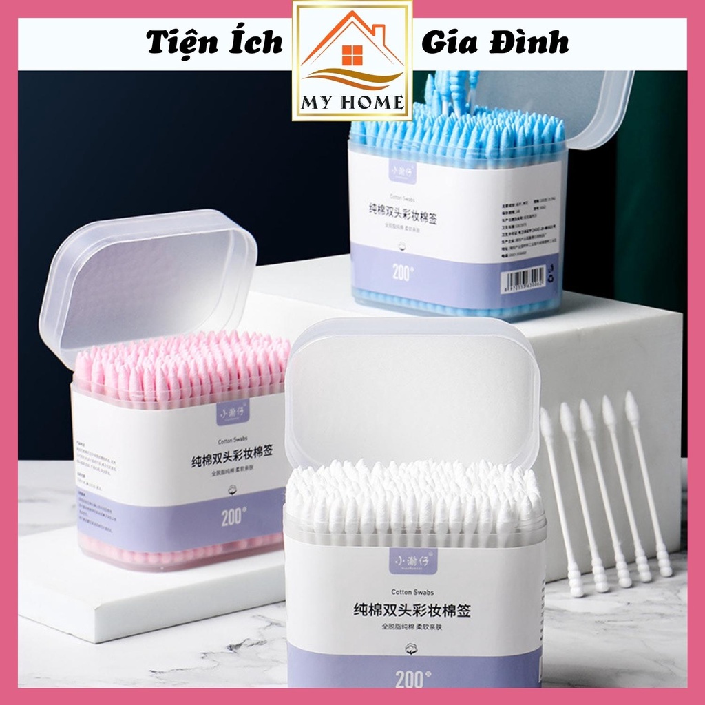 Hộp 200 tăm bông ngoáy tai 2 đầu, tăm bông ngoáy tai người lớn đa năng