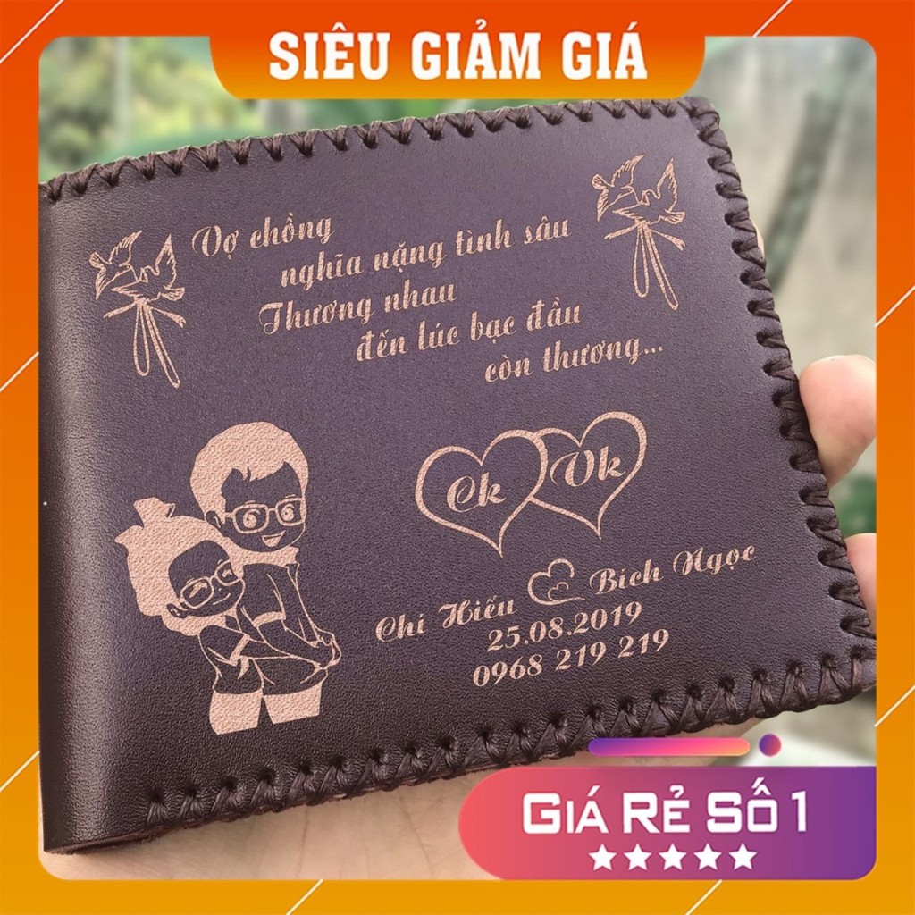 [VÍ DA BÒ KHẮC TÊN] Ví da nam da bò thật 100%, đựng thẻ xe và các giấy tờ mới và cũ, bảo hành 12T