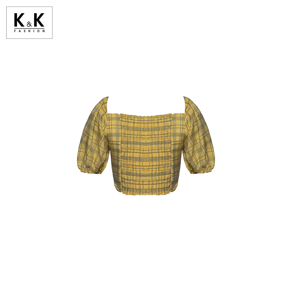 Áo Croptop Họa Tiết Caro K&amp;K Fashion ASM06-24 Chất Liệu Sẹc Gân