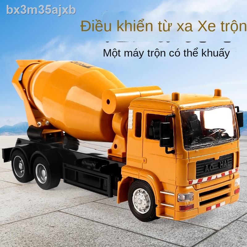 Xe trộn xi măng điều khiển từ xa siêu lớn cậu bé xe điện kỹ thuật xe mô phỏng mô hình xe đồ chơi trẻ em