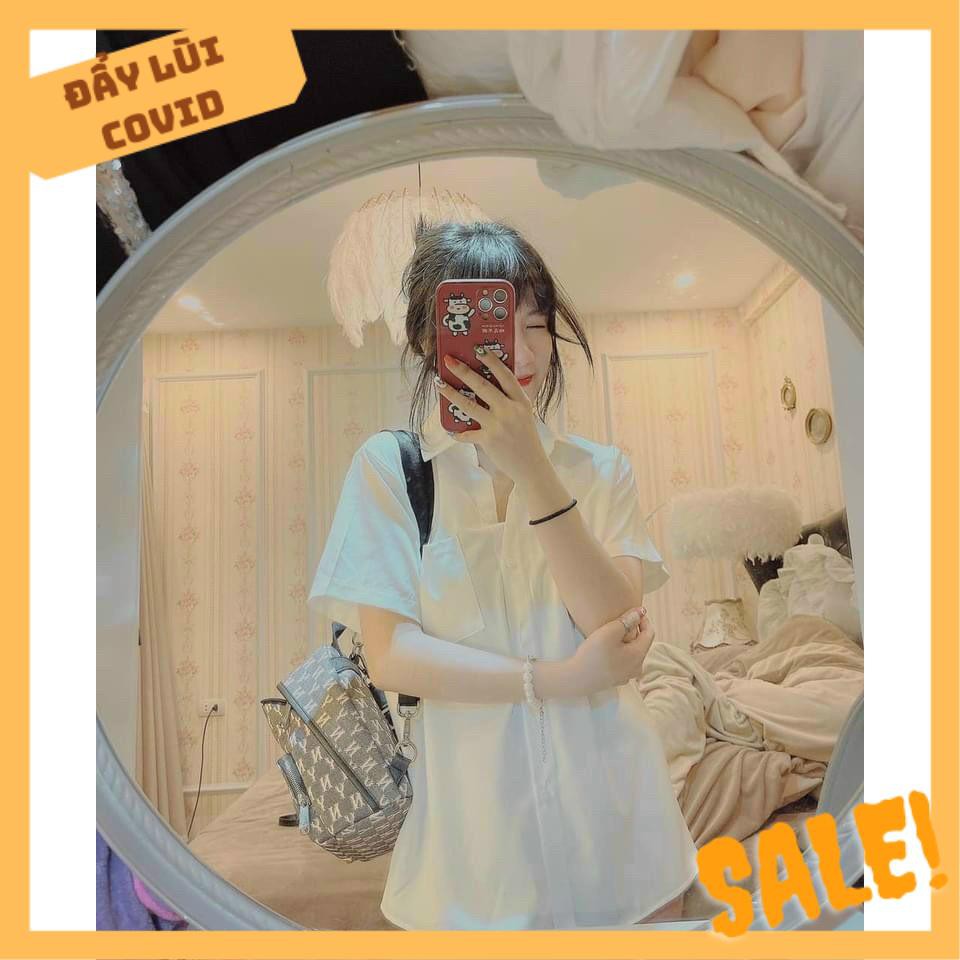 ÁO SƠ MI GU HIỀN HỒ NGẮN TAY CÓ TÚI HOTTREND MÀU TRẮNG