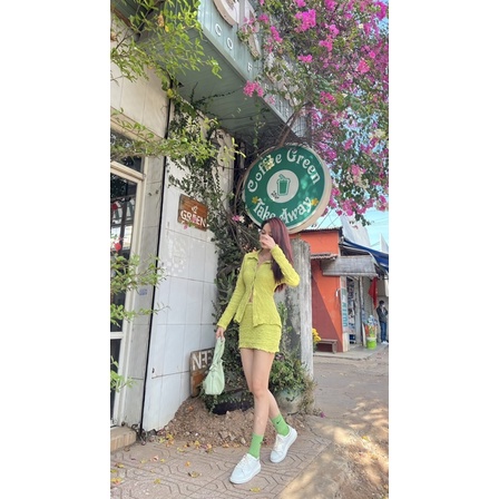 SET CHÂN VÁY ÁO SOMI MÀU BƠ ELVES