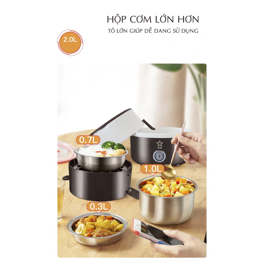 Hộp Cơm  FREE SHIP  Hộp Cắm Điện Ruột Inox 304 3 Tầng, Hộp cơm Văn phòng cắm điện inox 3 tầng,Hâm nóng,Cà mèn đựng cơm