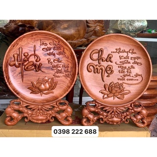 Đĩa gỗ, mẫu đia chữ cha mẹ gỗ hương đá nhiều vân
