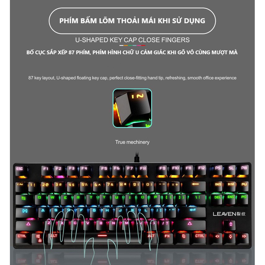 Bàn Phím Cơ K2 PRO Crack 87 Phím, Bàn Phím Máy Tính Chơi Game Có Dây đèn Led Chuyển Màu Led RGB 10 Chế Độ Khác Nhau