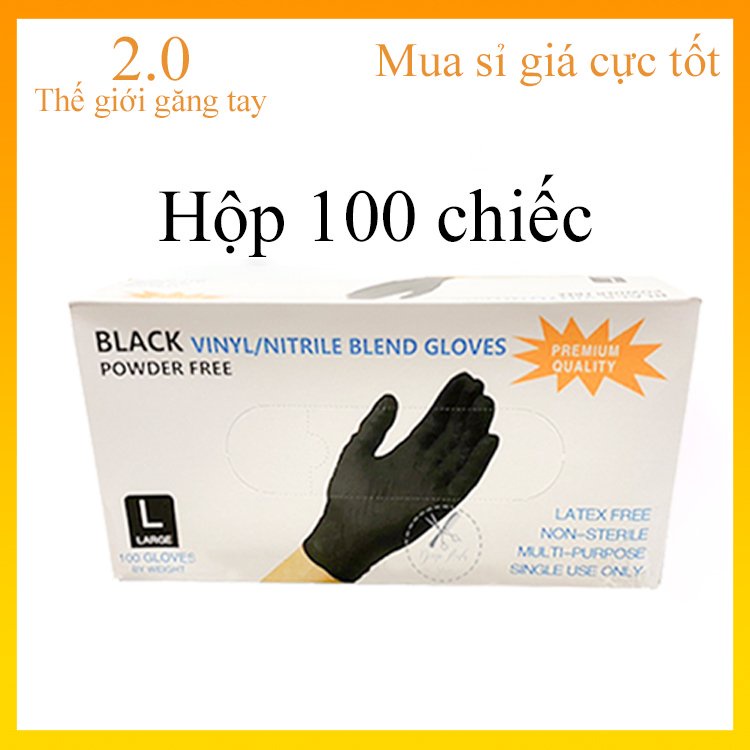Găng tay y tế đen hộp 100 chiếc dai, không bột [chuyên dụng trong spa,...]