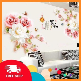 ⚡️𝗙𝗥𝗘𝗘𝗦𝗛𝗜𝗣⚡️ Decal dán tường Hoa hồng phấn trắng