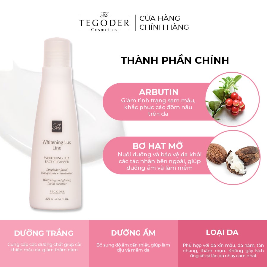 Sữa rửa mặt dưỡng trắng hoàn hảo Tegoder Whitening Lux face cleanser 200 ml mã 5011