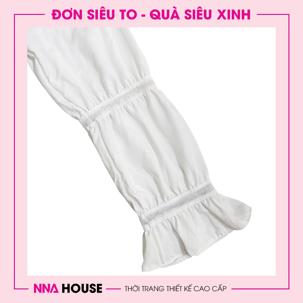 Váy dài tay phối đen trắng - Đầm thiết kế dáng xuông cổ trễ tay bồng sang trọng NNAHOUSE Mã NA213 | BigBuy360 - bigbuy360.vn