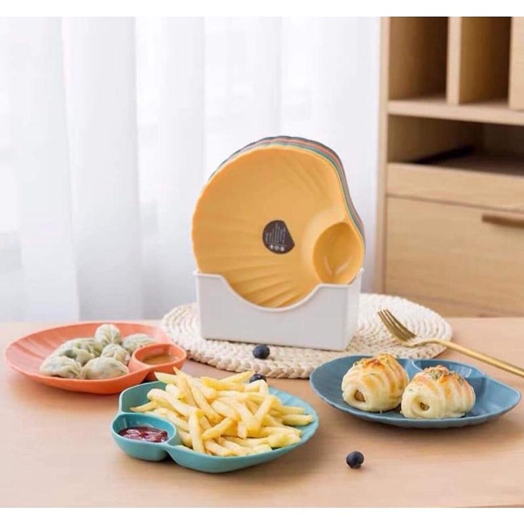 [ Sét 4 Đĩa ] Đĩa Hình Vỏ Sò - Hàng Loại 1, Có Ngăn Đựng Gia Vị Siêu Xinh - Chất Liệu Thân Thiện Với Con Người