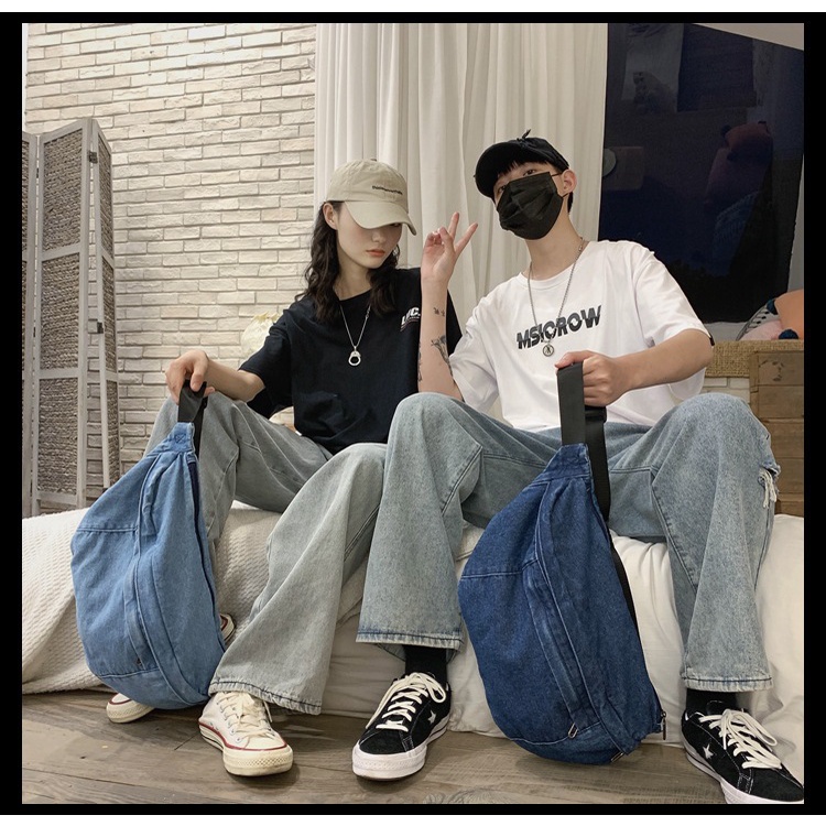 Túi Đeo Chéo Ngực Chất Liệu Denim Sức Chứa Lớn Phong Cách Harajuku Hàn Quốc Mới 2022 Cho Nam Nữ
