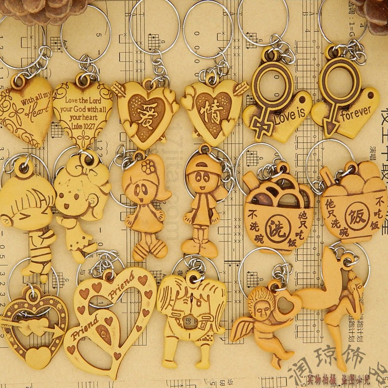 Móc khóa vintage giả gỗ (1 cái) nhiều hình độc đáo làm quà tặng