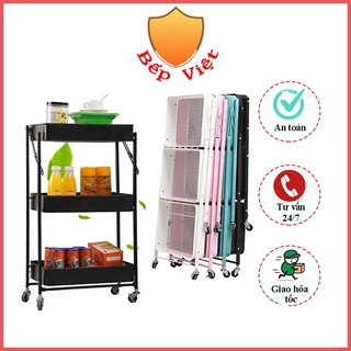 Giá Kệ Để Đồ Đa Năng 3 Tầng Gấp Gọn Di Động bằng sắt sơn tĩnh điện bền đẹp, Kệ Spa đựng đồ nhà bếp, nhà tắm