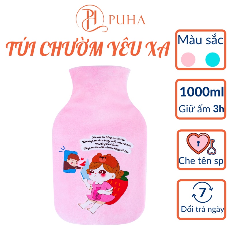 Túi chườm nóng đau bụng kinh Puha 1000ml, sưởi nóng chườm ấm giảm đau bụng quà tặng bạn gái