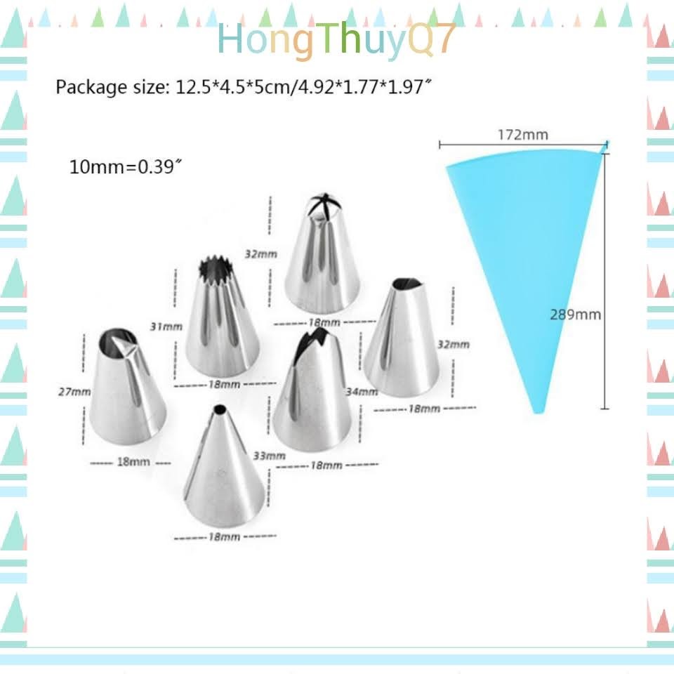 Bộ 6 đui bắt kem kèm túi bóp silicon và đầu chốt trang trí bánh sinh nhật, cupcake /3.12/- HongThuyQ7