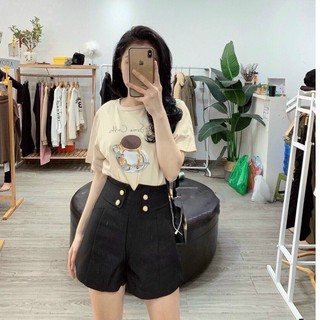 Quần short đùi vải cạp cao cho nữ, quần short cạp cao