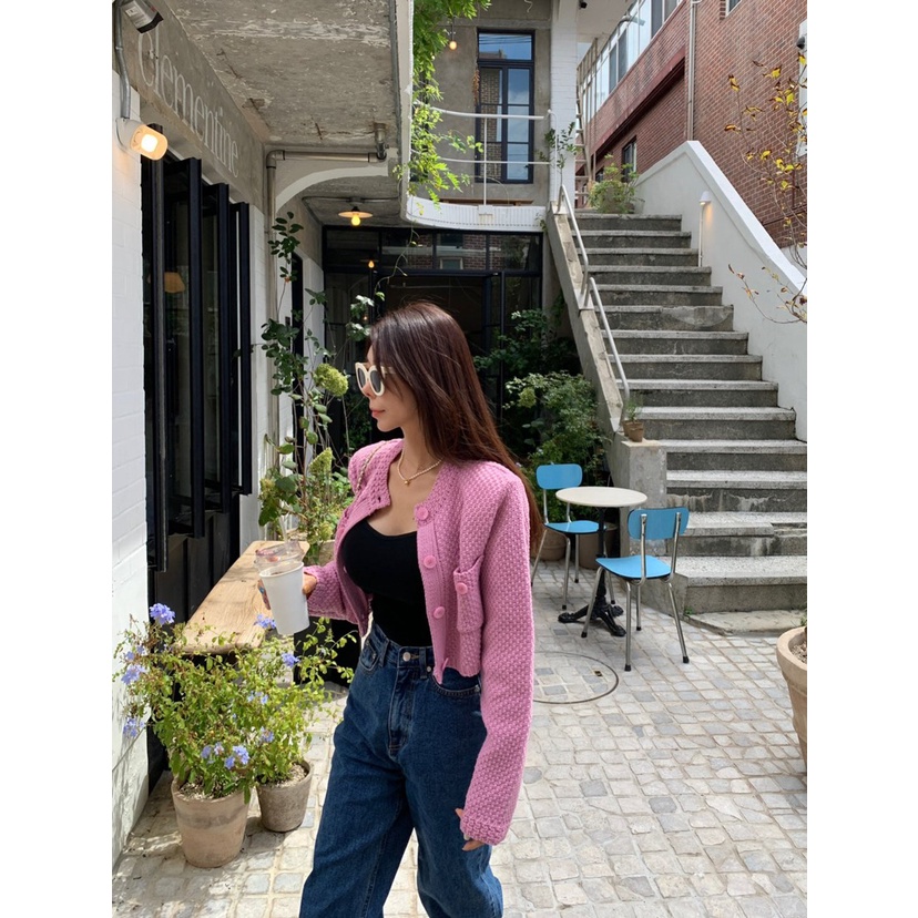 Áo Khoác Cardigan Dệt Kim Cổ Tròn Có Túi Nhỏ Phong Cách Hàn Quốc Thời Trang Mùa Thu Cho Nữ