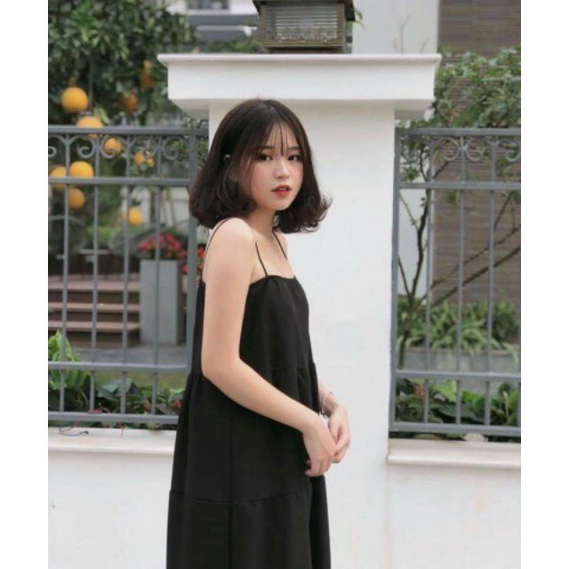 Đầm Maxy, Đầm Maxy 2 Dây Đen Hở Lưng Chất Đũi | BigBuy360 - bigbuy360.vn