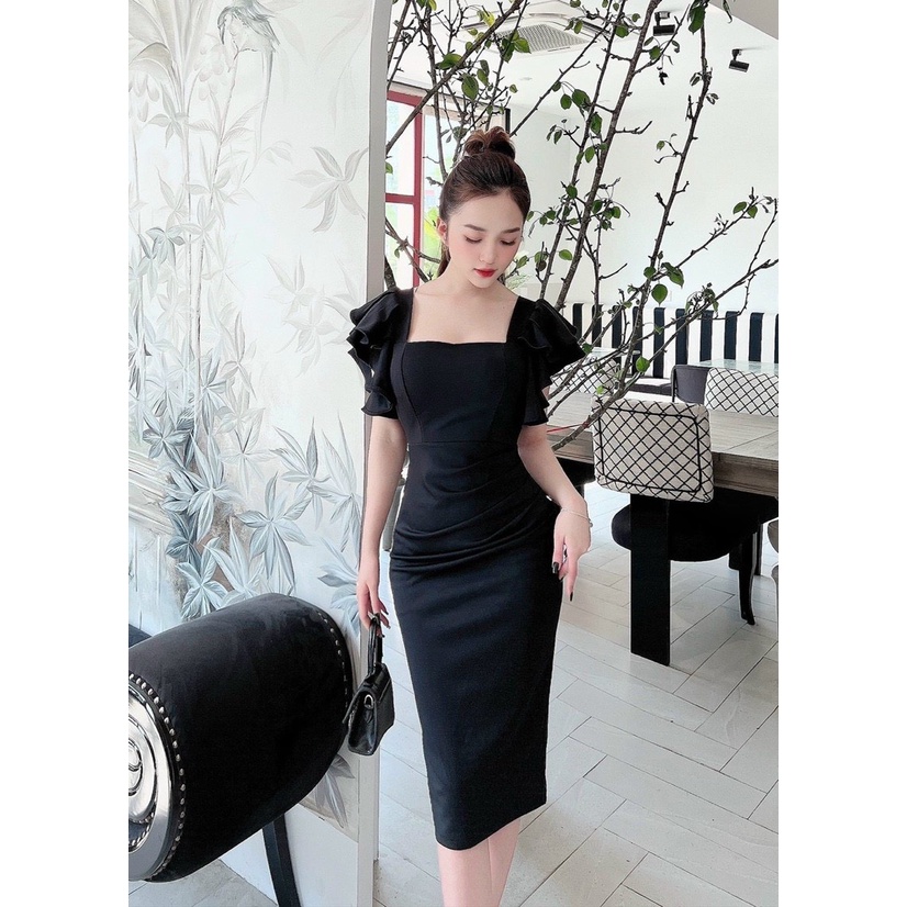 Đầm Nữ Thời Trang Mặc Đi Tiệc, Đầm Nữ Maxi Umi Cổ Vuông Tay Bèo 4 Màu Cao Cấp