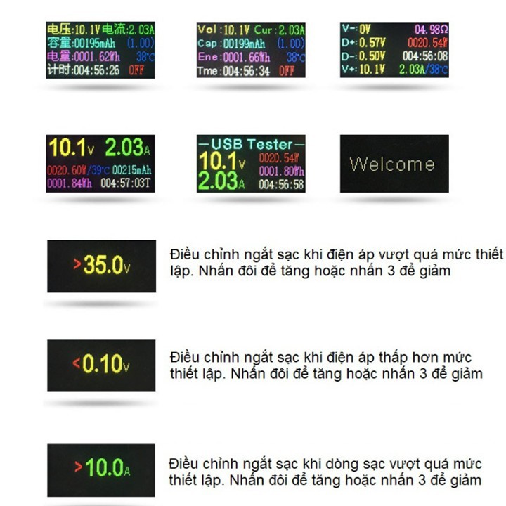 Usb tester / Thiết bị kiểm tra đo dòng điện, điện áp J7-c (hỗ trợ Type C, màn hình màu)