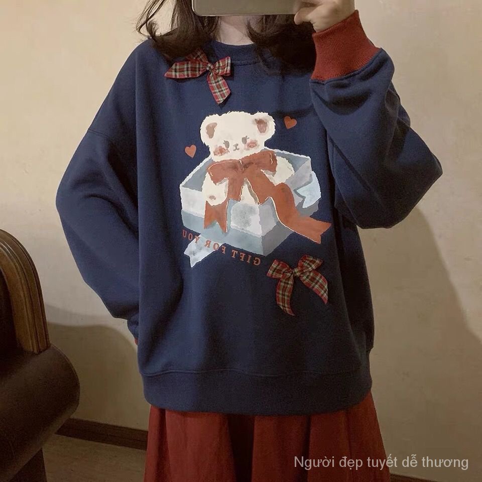 Mới Áo Sweater Lông Cừu Cổ Tròn Dáng Rộng In Hình Gấu Phong Cách Retro Nhật Bản Dễ Thương Cho Nữ | BigBuy360 - bigbuy360.vn