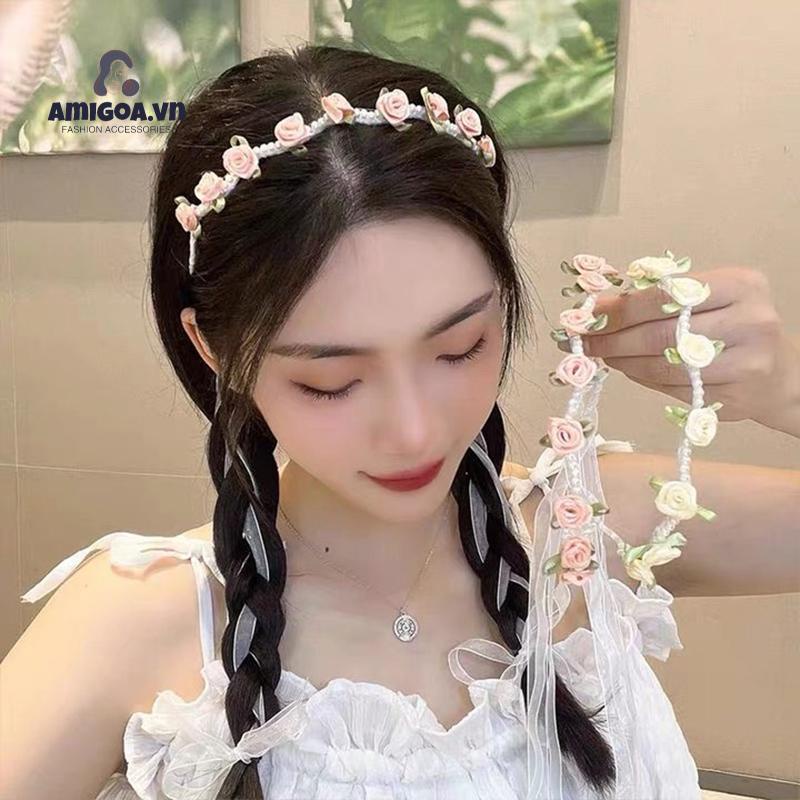 ✨✨Dây Cột Tóc Hoa Hồng Đính Ngọc Trai Nhân Tạo Phong Cách Hàn Quốc