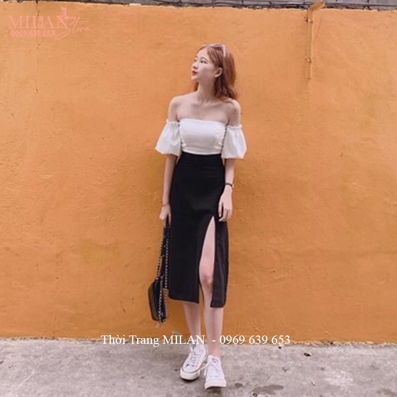 Chân váy dài qua gối Ulzzang đuôi cá kiểu chân váy dài chữ A xẻ tà trước Hàn Quốc màu Đen Nâu vải mềm mặc công sở hẹn hò